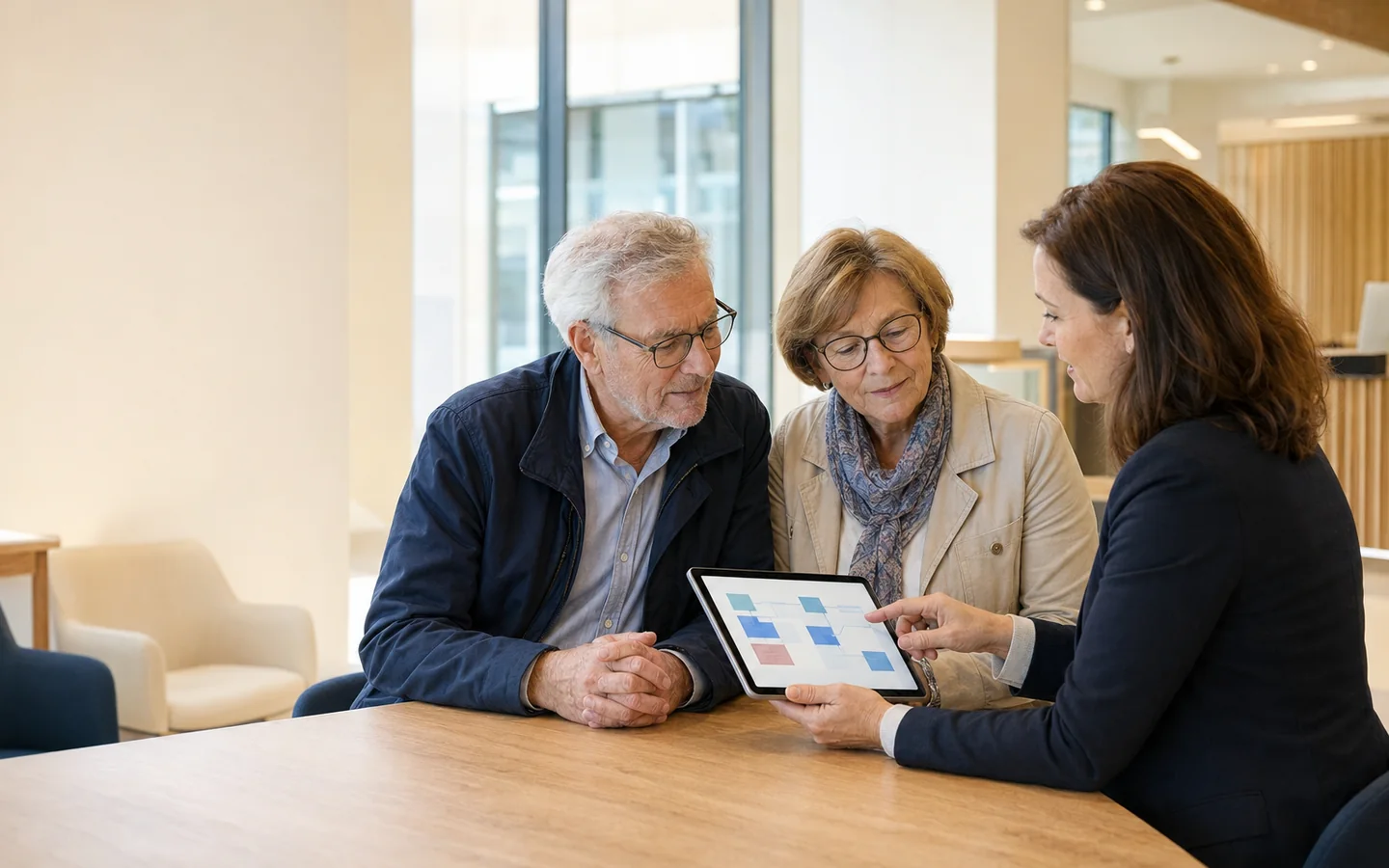 Des seniors consultent calmement des informations générales